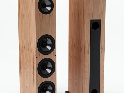 Wooden Floor Standing Audio Speakers With Multiple Black Drivers And Modern Design 3d model