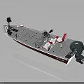 White And Red Fishing Boat With Seats Console Deck And Outboard Motor