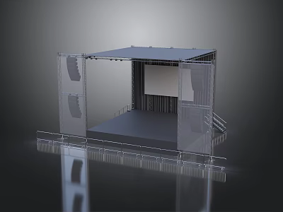 Scenic Stage Structure With Metal Frame Transparent Panels And Reflective Platform 3d model