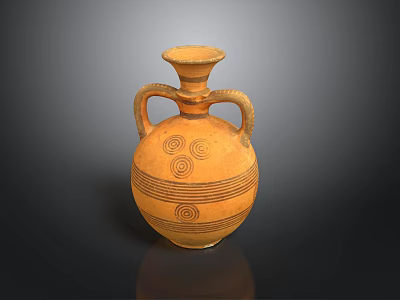 Hand Carved Ceramic Vase With Two Handles And Spiral Linear Patterns 3d model