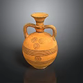 Hand Carved Ceramic Vase With Two Handles And Spiral Linear Patterns