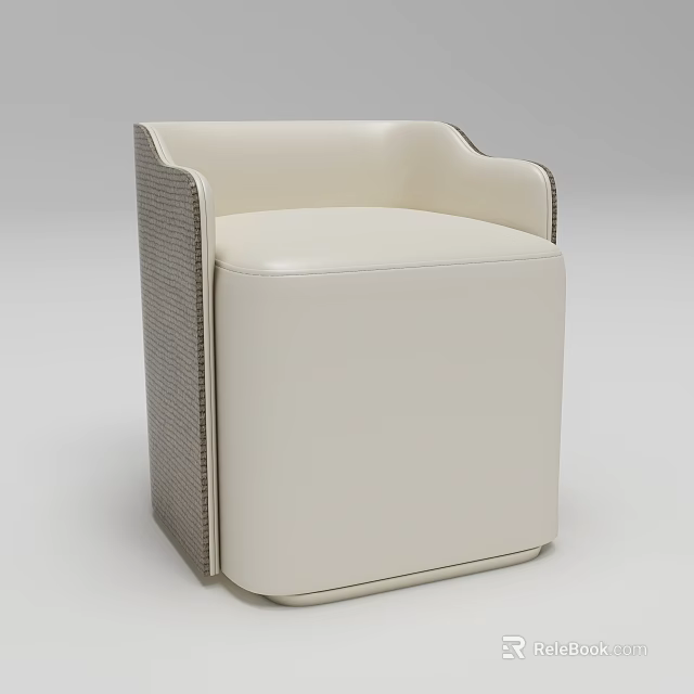 Modern Elegant Ivory Upholstered Stool With Armrests And Woven Side Panels 3d model