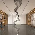 Interior Hall Space With Wooden Shelves Large Ink Decor Sleek Floor And Ceiling Lines