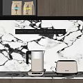 Modern Kitchen Countertop With Electric Kettle Toaster And Control Panel On Marble Backsplash Design