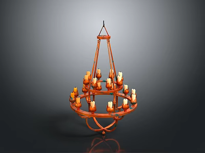 Orange Metal Chandelier With Multiple Candle Shaped Lights And Decorative Frame 3d model
