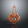 Orange Metal Chandelier With Multiple Candle Shaped Lights And Decorative Frame