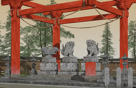 Stone lion god beast guard gate sculpture 3d model