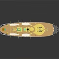 3D Rendered Ship With Yellow Mast And Red Grey Hull