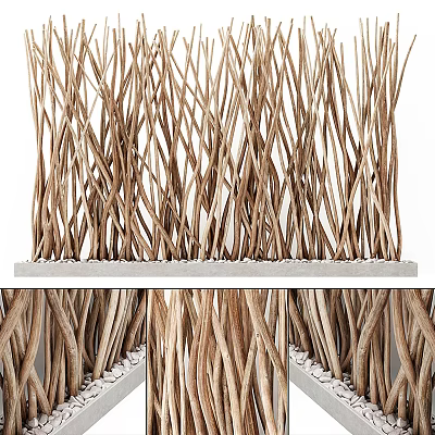 Brown Wooden Stick Woven Room Divider With White Base Decorative Design 3d model