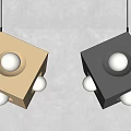 Modern Cube Shaped Pendant Lights in Gold and Gray with Round Bulbs 3d model