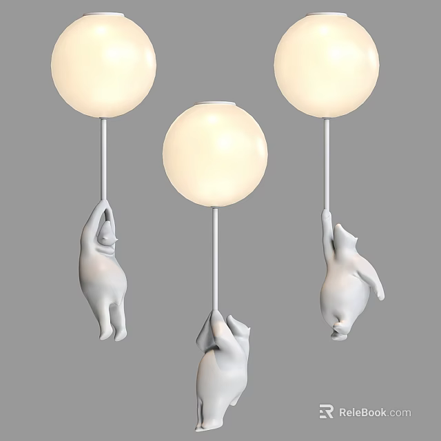Creative Bear Shaped Pendant Lights With Round Lampshade And Hanging Figures 3d model 