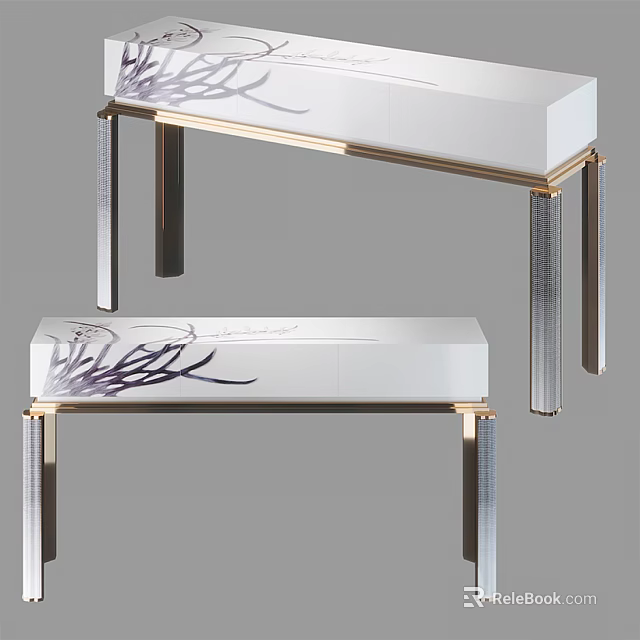 Modern Console Table With White Top Metal Legs Decorative Patterns And Bench 3d model