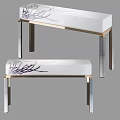 Modern Console Table With White Top Metal Legs Decorative Patterns And Bench 3d model