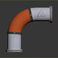 Curved Pipe with Orange Flexible Hose Metal Connections and Warning Sign