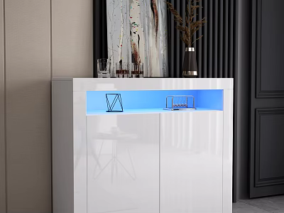 White Modern Entryway Console Cabinet With Blue LED Light Strip And Glass Doors Design 3d model
