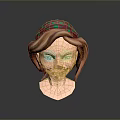 3D Model of a Woman with Brown Hair and Red Green Patterned Headscarf