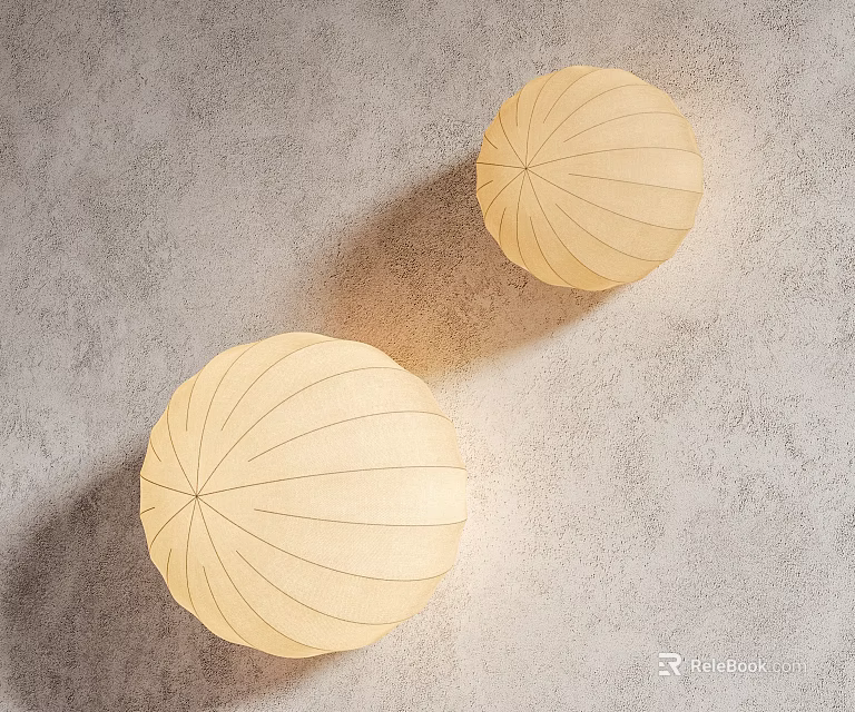Round Beige Striped Design Wall Lamps On Gray Wall For Soft Decorative Lighting 3d model 