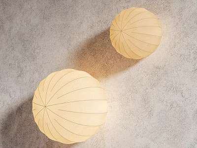 Round Beige Striped Design Wall Lamps On Gray Wall For Soft Decorative Lighting 3d model