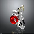 Silver Mechanical Device With Red Circular Component Transparent Section And Black Details