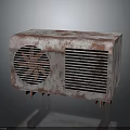 Rusted Electronic Appliance With Circular Fan Grille Striped Heat Dissipation Grille Rectangular Design Bottom Supports