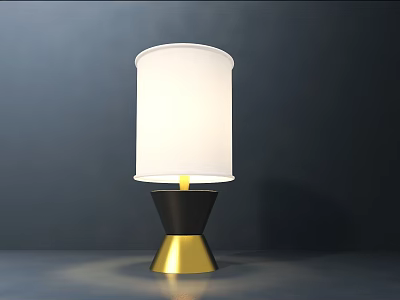 Modern Table Lamp With White Cylindrical Lampshade And Black Gold Base 3d model