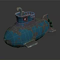 Military Style Blue Camouflage Submarine With Periscope Number 8 And Top Railings