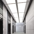 Modern Elevator Hallway Interior With Gray Walls Ceiling Lights And Elevator Doors 3d model