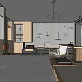 Modern Minimalist Bedroom Interior With Double Bed Wooden Furniture And Gray Tones
