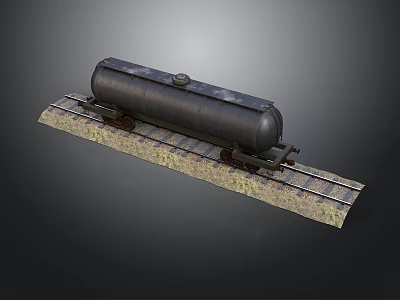 Black Tank Car Model Placed On Railway Track With Gravel 3d model