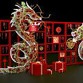 Chinese Dragon Decorations With Red Gold Fu Character Lanterns And Traditional