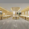 Luxury Jewelry Store Interior With Golden Decor And Curved Display Counters