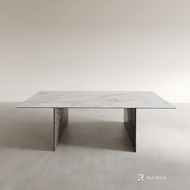 Modern Minimalist Dining Table with Marble Top Dark Support Legs Light Wall and Gray Floor 3d model 