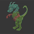 Green Dragon Like Mythical Creature Model With Yellow Eyes And Glowing Back Spots