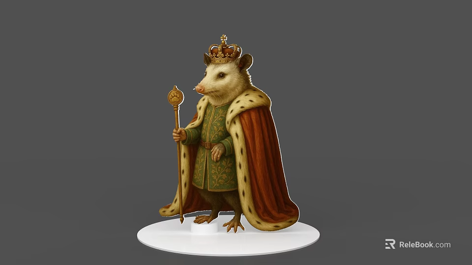Game Movie Animal Character Wearing Gold Crown Green Robe And Holding Scepter 3d model 