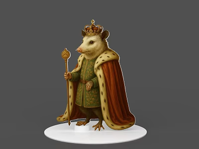 Game Movie Animal Character Wearing Gold Crown Green Robe And Holding Scepter 3d model