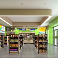 Modern Grocery Supermarket Interior With Cashier Counter Shelves Shampoo And Refrigerated Displays