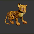 Cute Yellow Spotted Cheetah Cub Toy 3D Model in Standing Pose with Shiny Background
