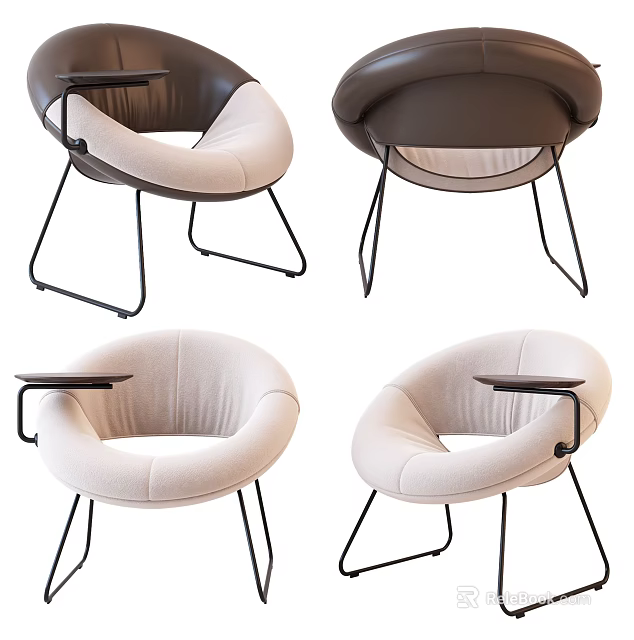 Modern Upholstered Lounge Chair with Metal Legs Armrests and Neutral Tones Design 3d model 
