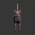Sphynx Cat With Pink Skin Standing On Gradient Gray Background With Slender Tail And Ears