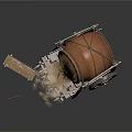 Ancient Wooden Cart With Large Barrel Filled With Grain And Scattered Grain Nearby Small Box
