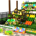 Colorful Children's Playground Equipment With Slides Climbing Structures And Green Decor