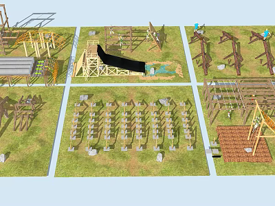Outdoor Sports Equipment With Various Climbing Frames Slides Swings And Training Structures 3d model