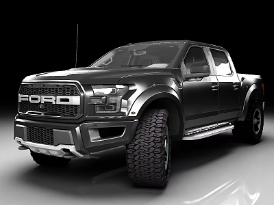 Ford Black Pickup Truck With Off Road Style Large Tires And Aggressive Grille 3d model