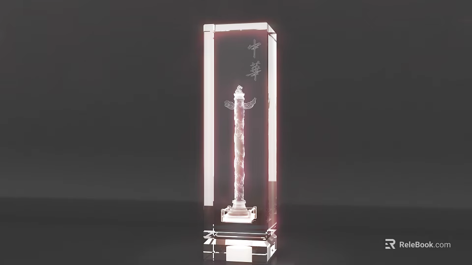 Transparent Crystal Ornament Decor Set With Huabiao Sculpture And Zhonghua Characters 3d model 