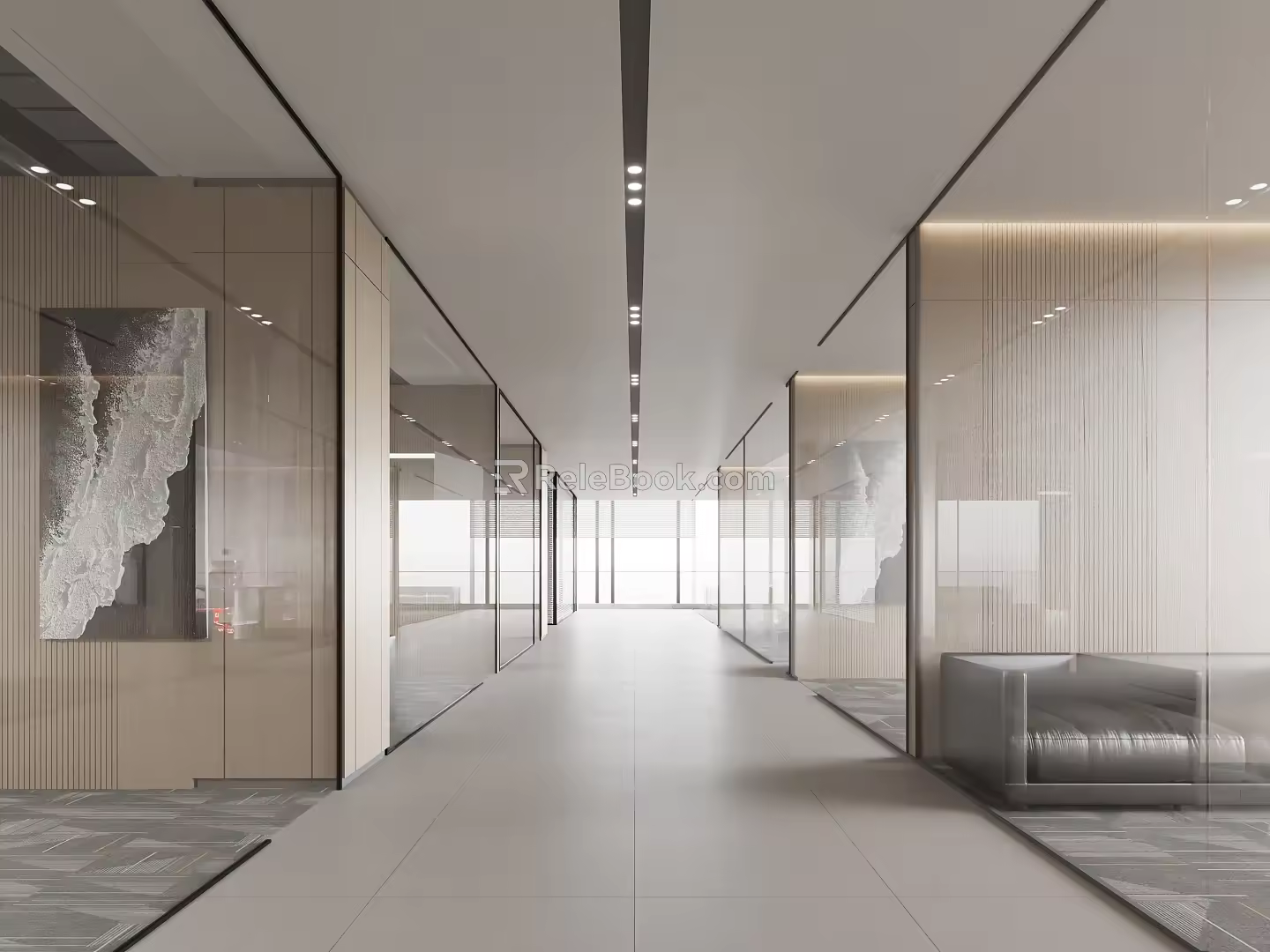 Office corridor glass partition 3d model
