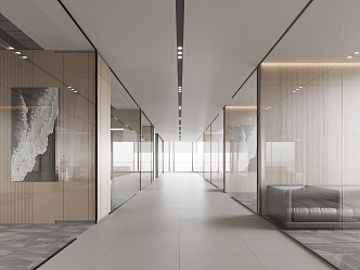 Office corridor glass partition 3d model