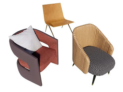 Modern Leisure Chairs with Various Styles Comfortable Cushions Woven Texture and Metal Legs 3d model