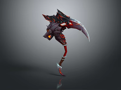 Mythical Red And Black Scythe Weapon With Glowing Blades And Intricate Design 3d model