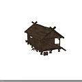Traditional Ancient Wooden Building With Wooden Roof Steps Wheels And Interior View