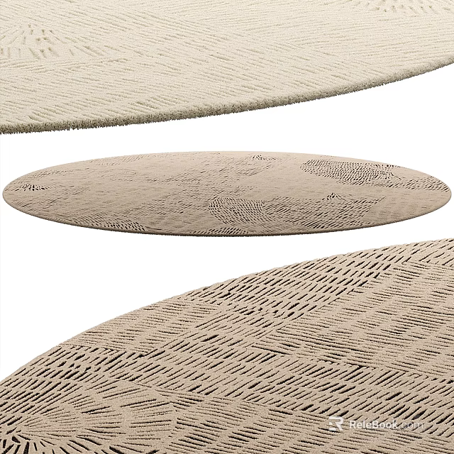 Stylish Beige Round Area Rug With Intricate Patterns And Woven Texture 3d model 